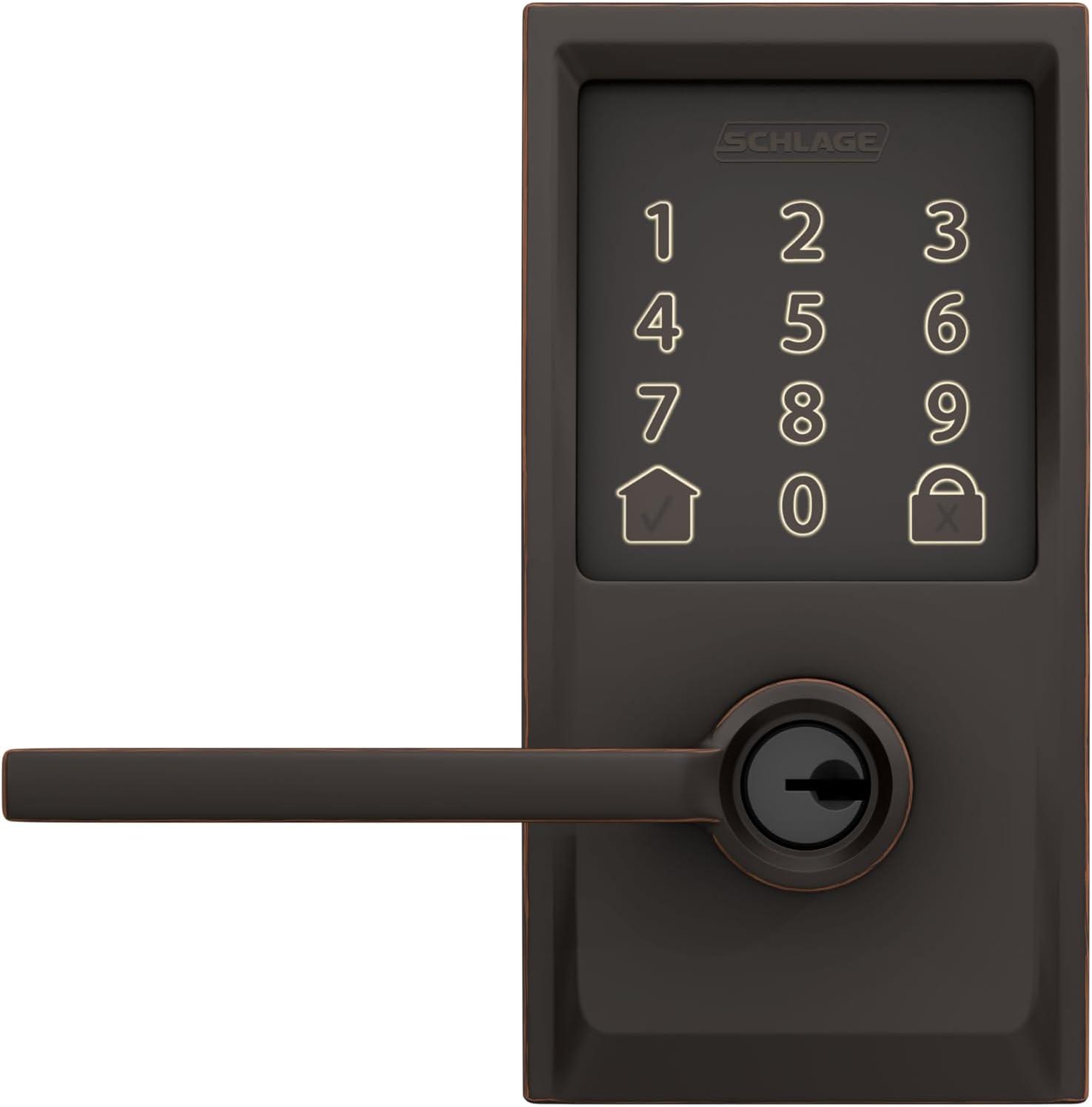 image:imageSchlage FE789WB CEN 622 LAT Encode WiFi Latitude Lever Smart Lock Keyless Entry Touchscreen Door Lock with Century Trim Matte BlackAged Bronze
