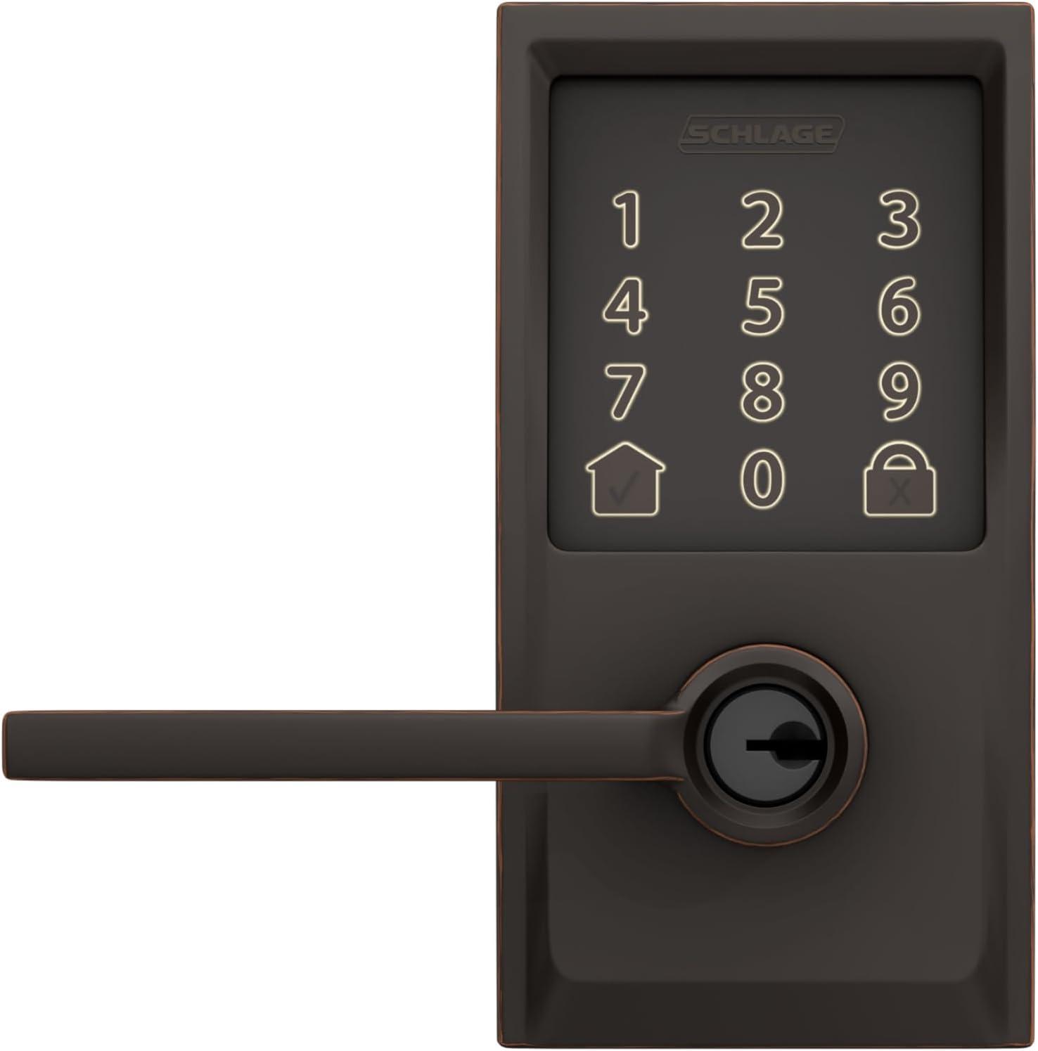 image:imageSchlage FE789WB CEN 622 LAT Encode WiFi Latitude Lever Smart Lock Keyless Entry Touchscreen Door Lock with Century Trim Matte BlackAged Bronze
