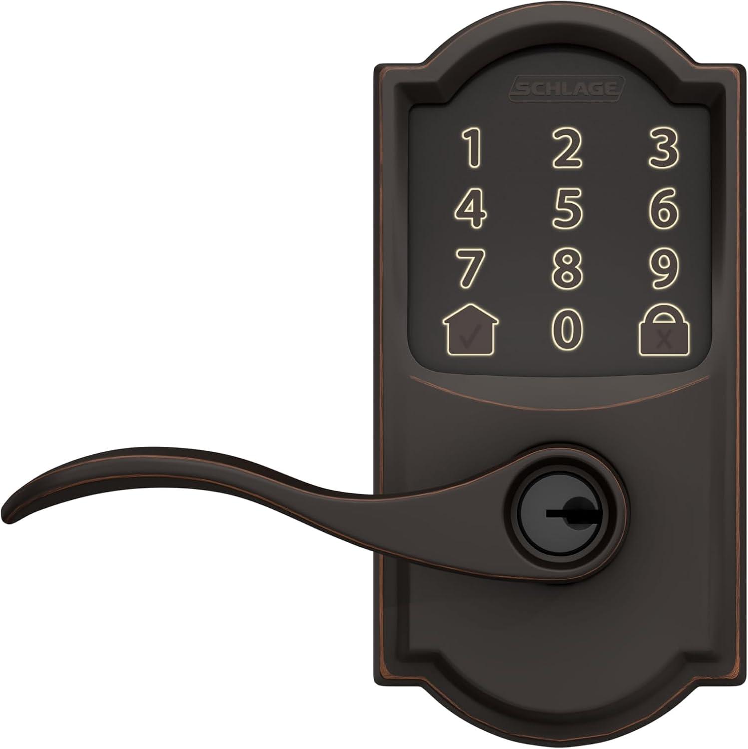 image:imageSchlage FE789WB CEN 622 LAT Encode WiFi Latitude Lever Smart Lock Keyless Entry Touchscreen Door Lock with Century Trim Matte BlackAged Bronze
