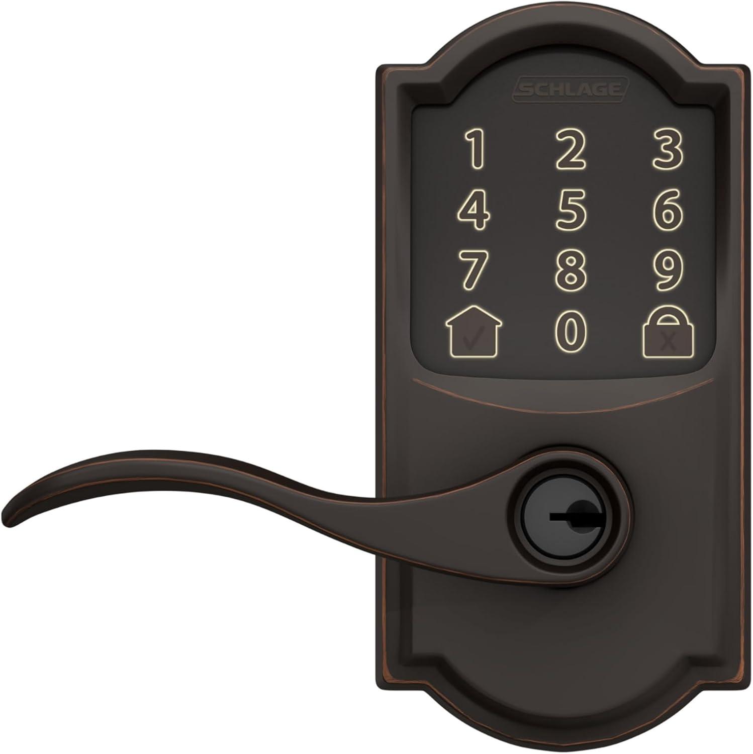image:imageSchlage FE789WB CEN 622 LAT Encode WiFi Latitude Lever Smart Lock Keyless Entry Touchscreen Door Lock with Century Trim Matte BlackAged Bronze