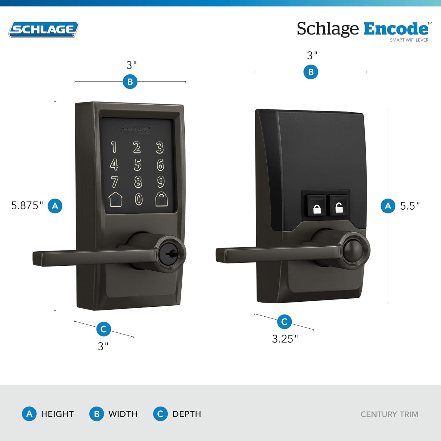image:imageSchlage FE789WB CEN 622 LAT Encode WiFi Latitude Lever Smart Lock Keyless Entry Touchscreen Door Lock with Century Trim Matte BlackBlack Stainless