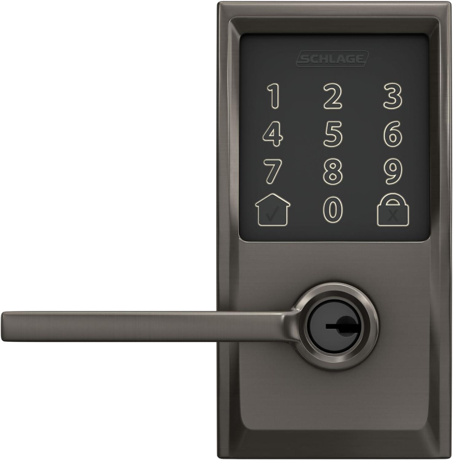 image:imageSchlage FE789WB CEN 622 LAT Encode WiFi Latitude Lever Smart Lock Keyless Entry Touchscreen Door Lock with Century Trim Matte BlackBlack Stainless