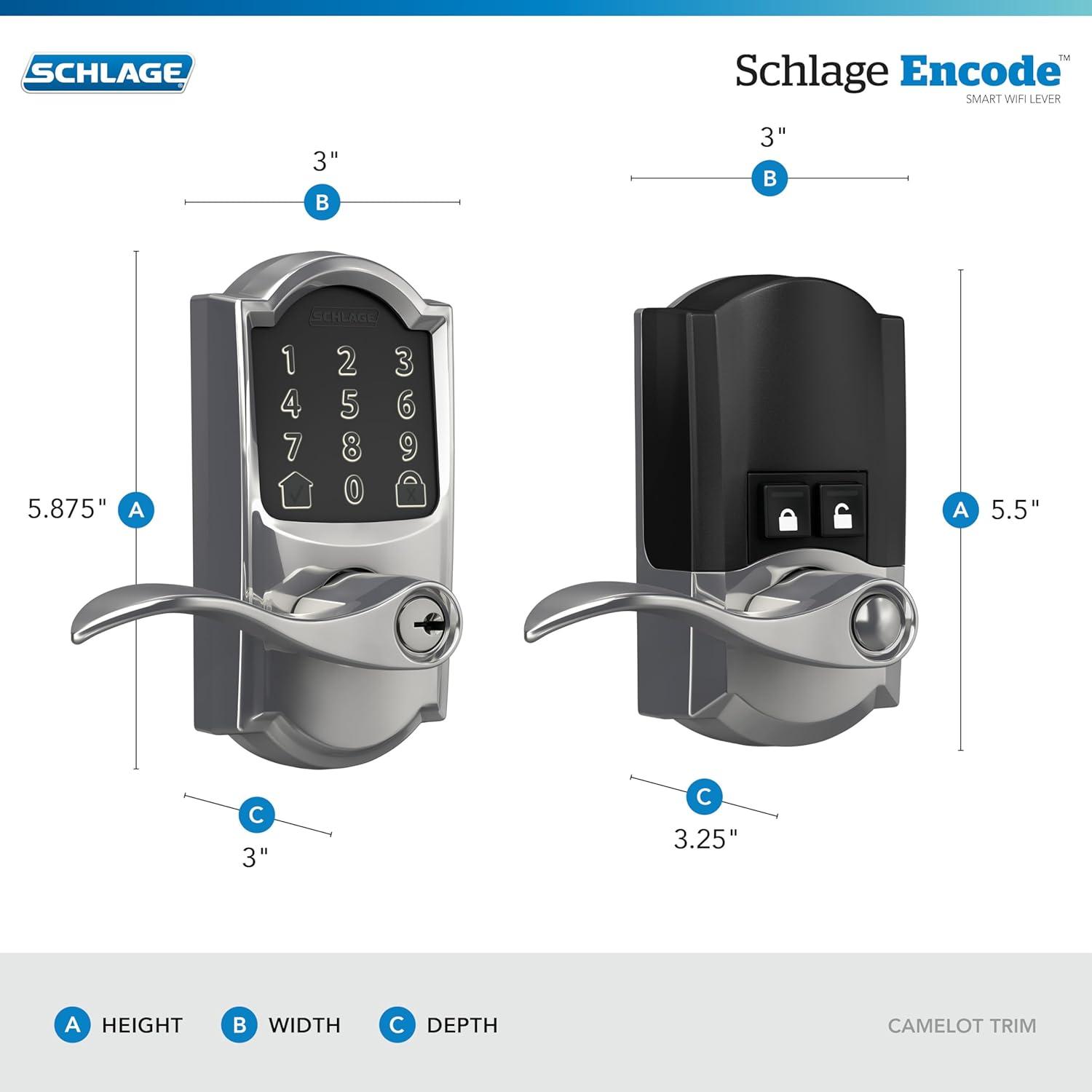 image:imageSchlage FE789WB CEN 622 LAT Encode WiFi Latitude Lever Smart Lock Keyless Entry Touchscreen Door Lock with Century Trim Matte BlackBright Chrome