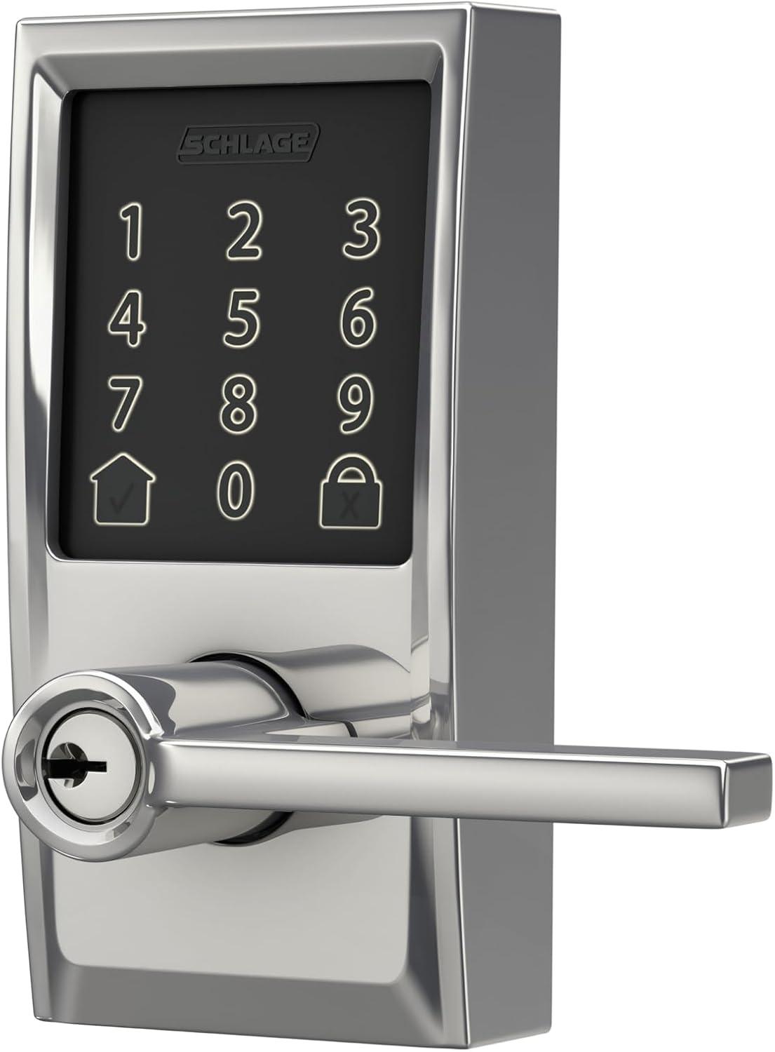 image:imageSchlage FE789WB CEN 622 LAT Encode WiFi Latitude Lever Smart Lock Keyless Entry Touchscreen Door Lock with Century Trim Matte BlackBright Chrome