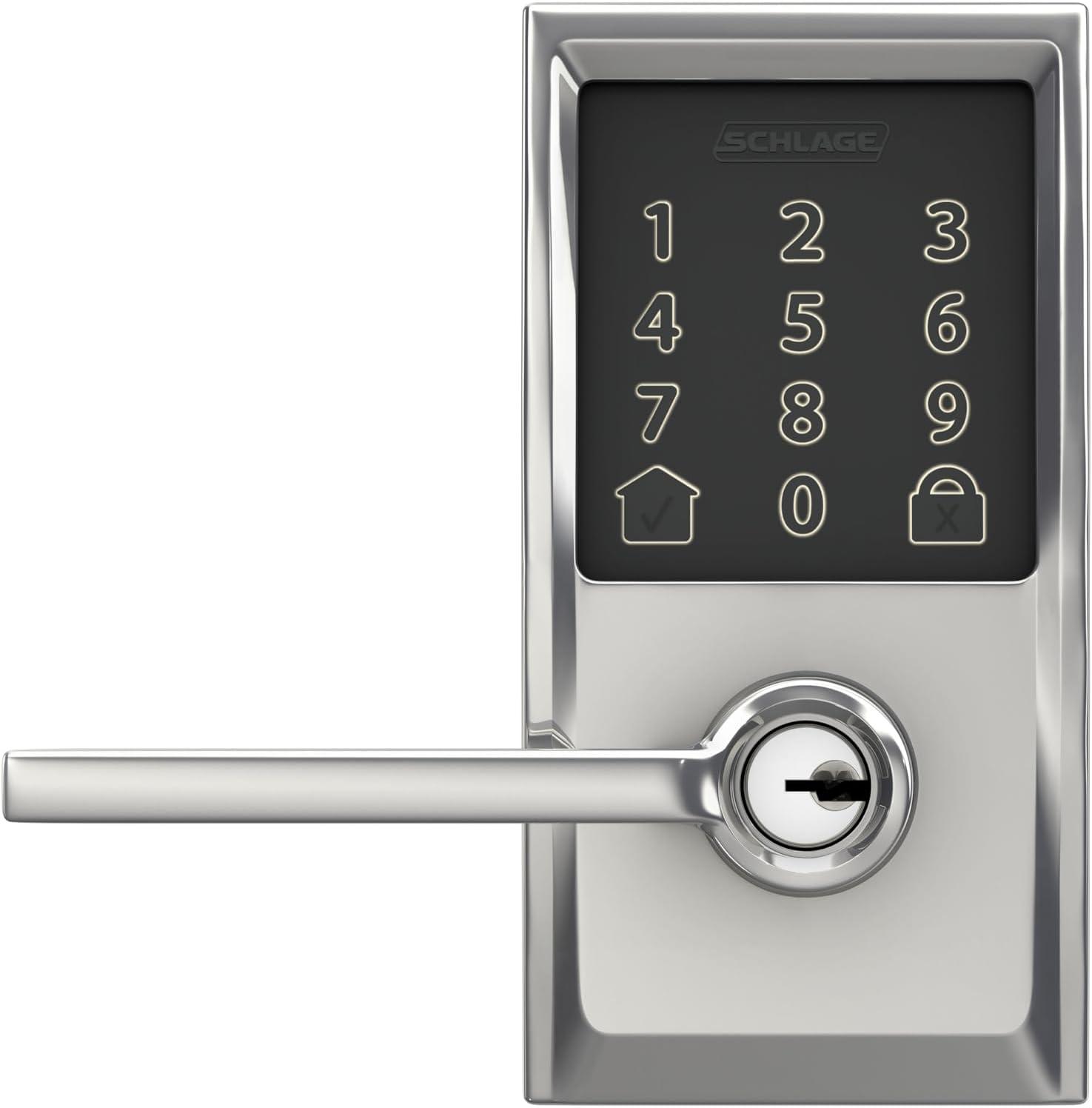 image:imageSchlage FE789WB CEN 622 LAT Encode WiFi Latitude Lever Smart Lock Keyless Entry Touchscreen Door Lock with Century Trim Matte BlackBright Chrome