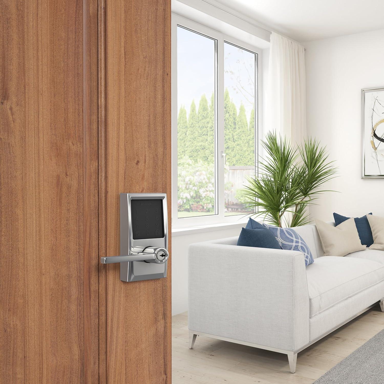 image:imageSchlage FE789WB CEN 622 LAT Encode WiFi Latitude Lever Smart Lock Keyless Entry Touchscreen Door Lock with Century Trim Matte BlackBright Chrome