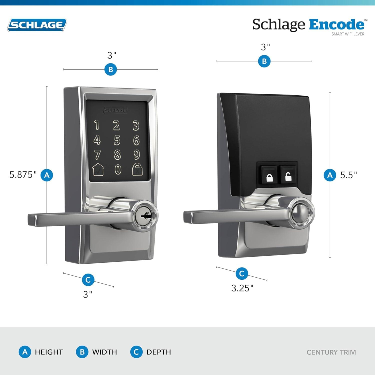 image:imageSchlage FE789WB CEN 622 LAT Encode WiFi Latitude Lever Smart Lock Keyless Entry Touchscreen Door Lock with Century Trim Matte BlackBright Chrome