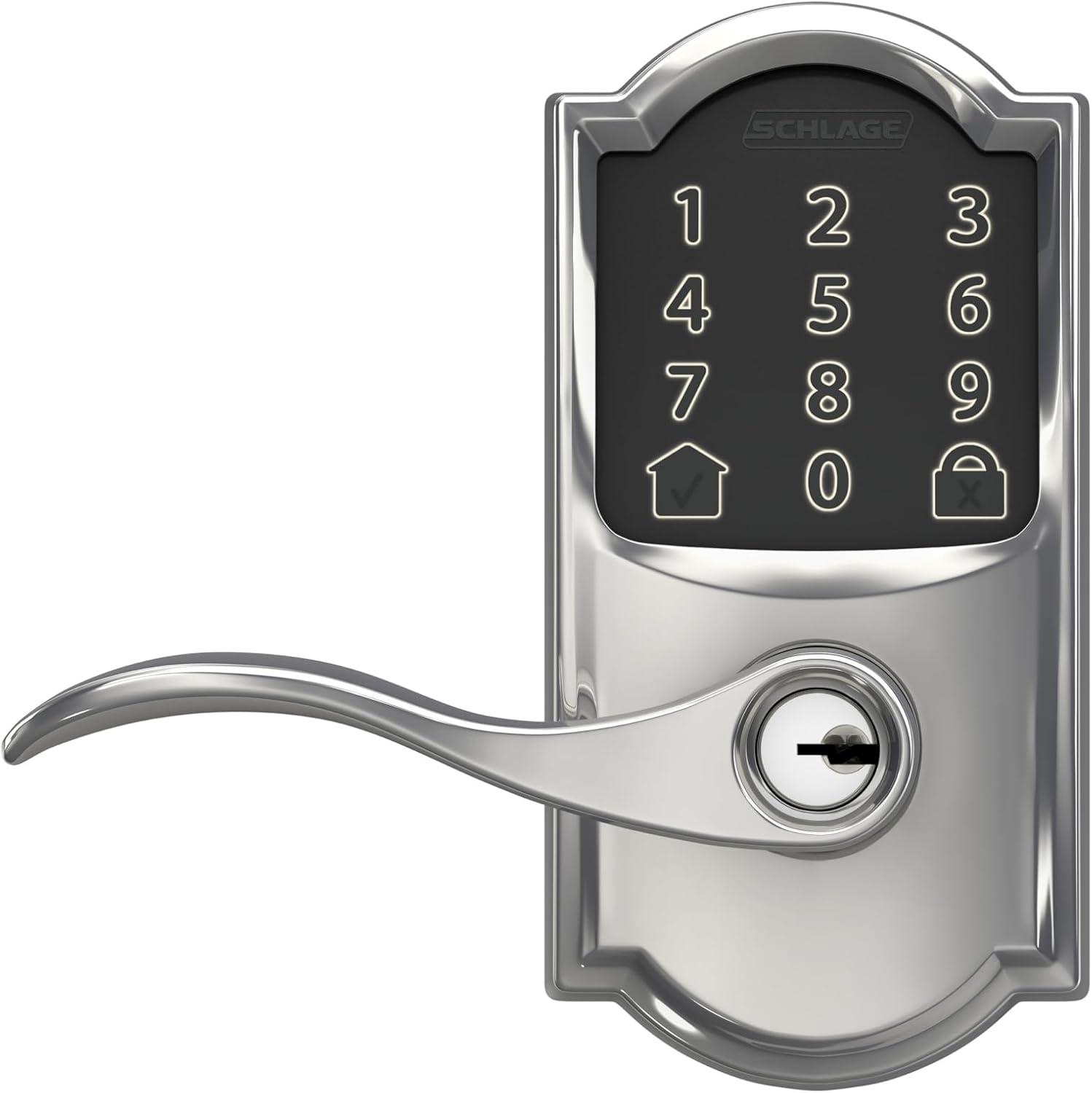 image:imageSchlage FE789WB CEN 622 LAT Encode WiFi Latitude Lever Smart Lock Keyless Entry Touchscreen Door Lock with Century Trim Matte BlackBright Chrome
