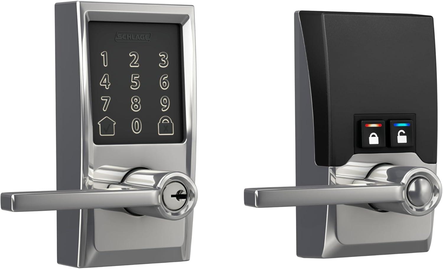 image:imageSchlage FE789WB CEN 622 LAT Encode WiFi Latitude Lever Smart Lock Keyless Entry Touchscreen Door Lock with Century Trim Matte BlackBright Chrome