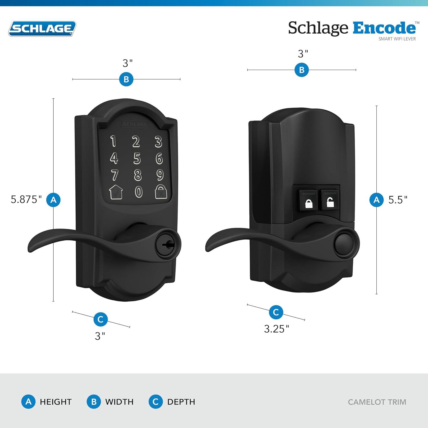 image:imageSchlage FE789WB CEN 622 LAT Encode WiFi Latitude Lever Smart Lock Keyless Entry Touchscreen Door Lock with Century Trim Matte BlackMatte Black