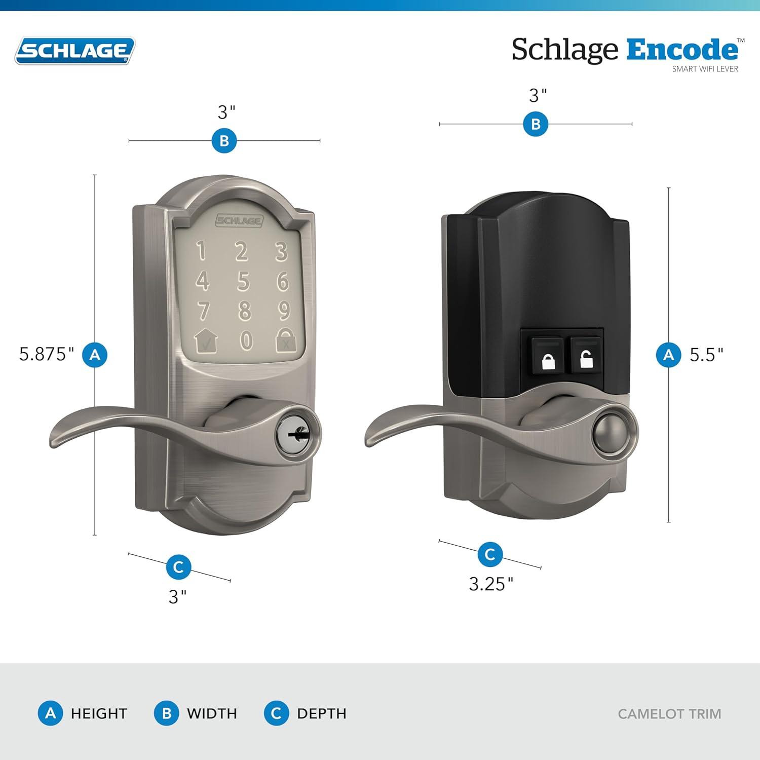 image:imageSchlage FE789WB CEN 622 LAT Encode WiFi Latitude Lever Smart Lock Keyless Entry Touchscreen Door Lock with Century Trim Matte BlackSatin Nickel