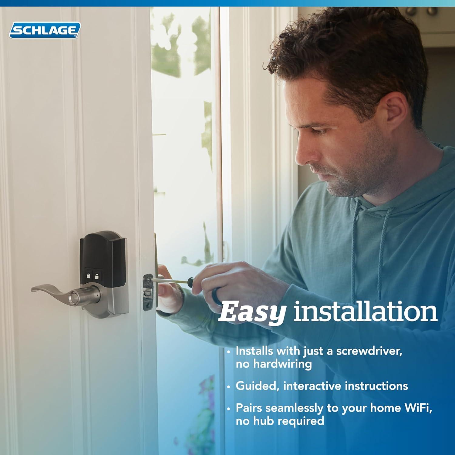 image:imageSchlage FE789WB CEN 622 LAT Encode WiFi Latitude Lever Smart Lock Keyless Entry Touchscreen Door Lock with Century Trim Matte BlackSatin Nickel