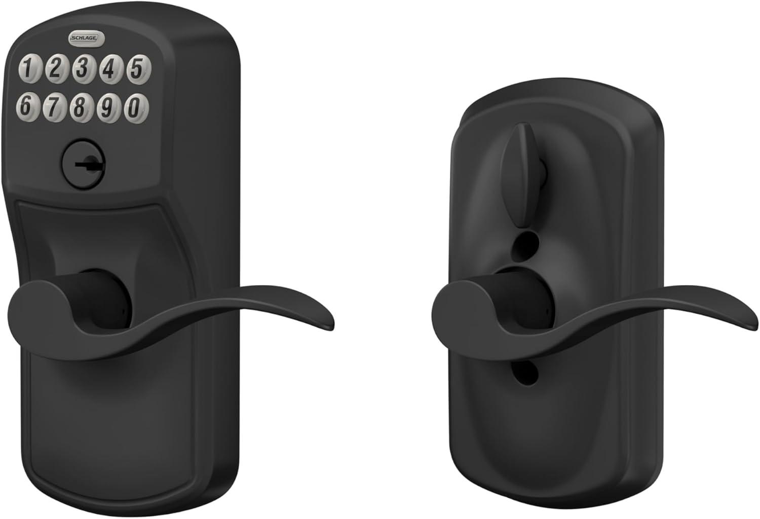 image:imageSchlage Plymouth Keypad Entry with FlexLock and Accent LeverKnob Matte Black FE595 PLY 622 Acc