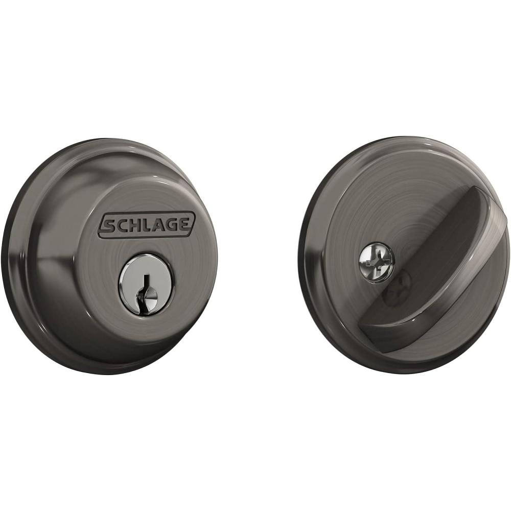 image:imageSCHLAGE B62N622 Deadbolt Keyed 2 Sides Matte BlackAntique Pewter