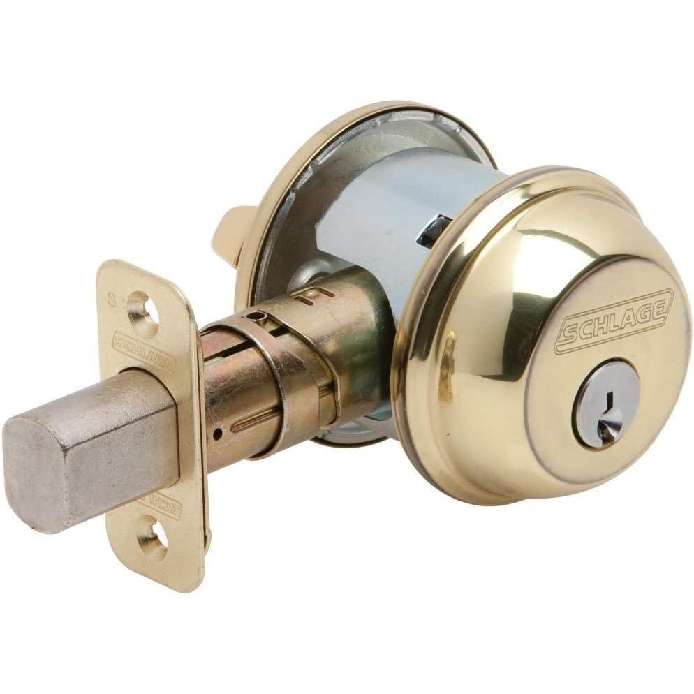 image:imageSCHLAGE B62N622 Deadbolt Keyed 2 Sides Matte BlackBright Brass