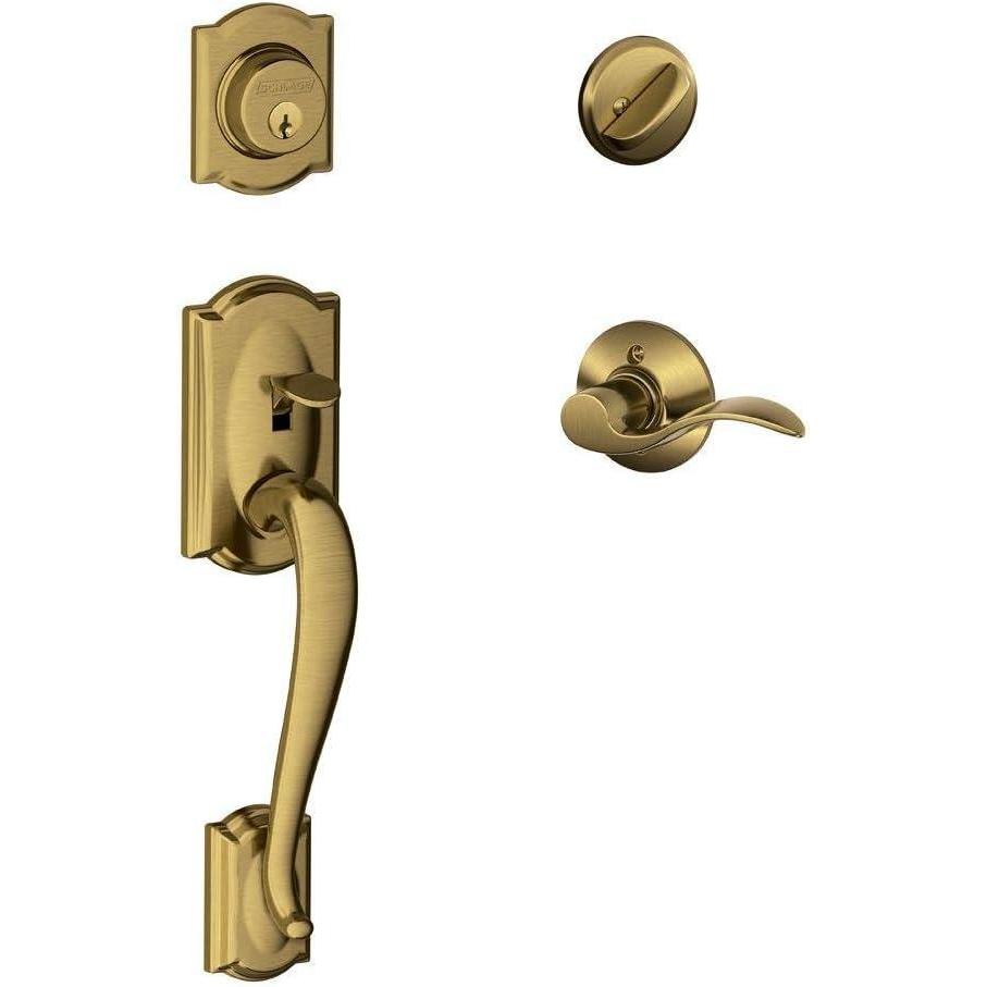 image:imageSCHLAGE Camelot Single Cylinder Handleset and Left Hand Accent Lever Antique Brass F60 CAM 609 Acc LH