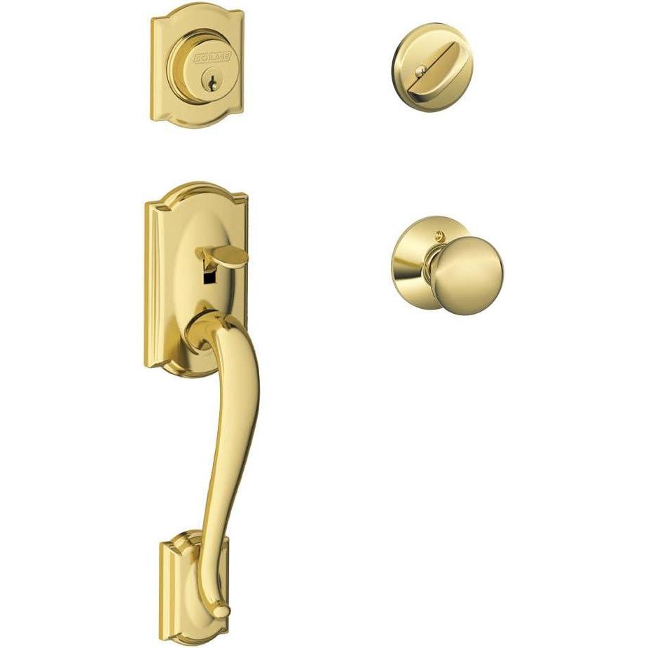 image:imageSCHLAGE Camelot Single Cylinder Handleset and Plymouth Knob Bright Brass F60 CAM 505 PLY 605