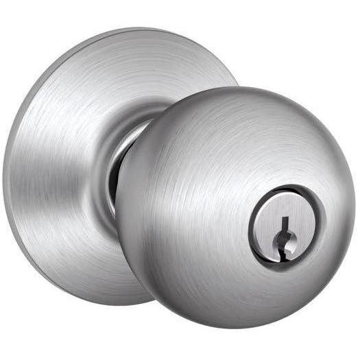 image:imageSCHLAGE F51A ORB 626 Orbit Knob Keyed Entry Lock Satin Chrome