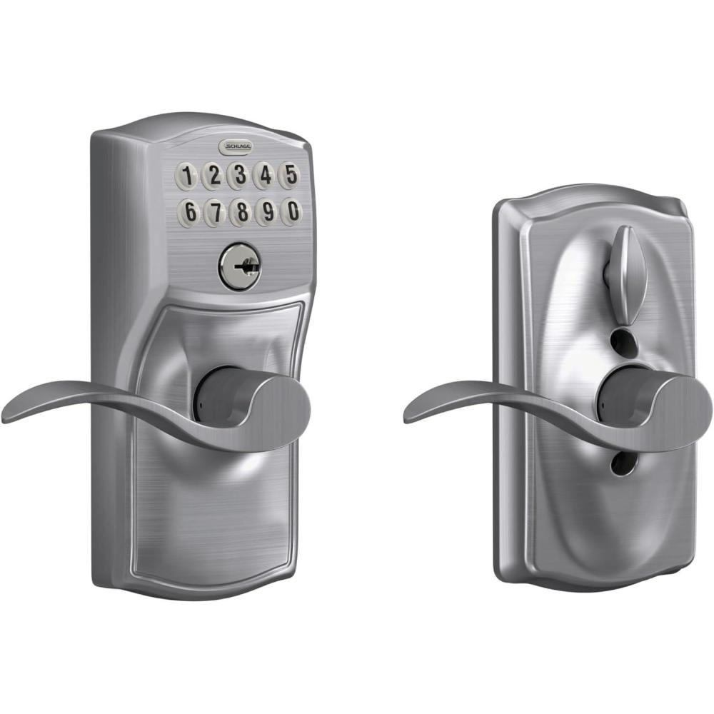 image:imageSCHLAGE FE595 CAM 619 ACC Camelot Keypad Entry with FlexLock and Accent Levers Satin NickelSatin Chrome