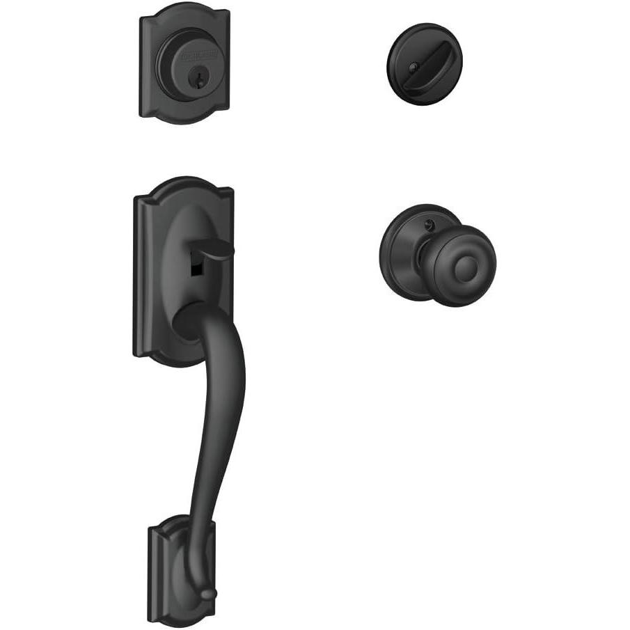 image:imageSCHLAGE Lock Company Camelot Single Cylinder Handleset and Georgian Knob Matte Black F60 CAM 622 GEOStandard Interior Trim