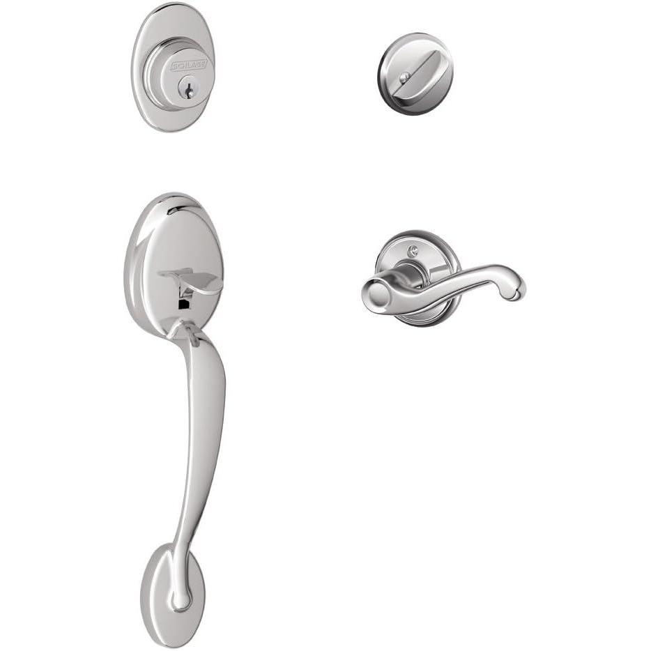 image:imageSCHLAGE Plymouth Single Cylinder Handleset and Left Hand Accent Lever Satin Nickel F60 PLY 619 Acc LHBright Chrome