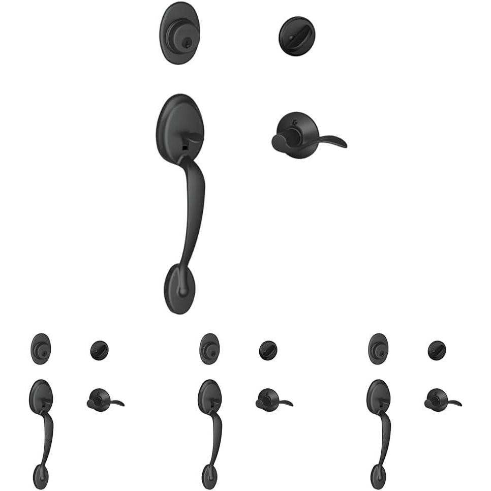 image:imageSCHLAGE Plymouth Single Cylinder Handleset and Left Hand Accent Lever Satin Nickel F60 PLY 619 Acc LHMatte Black