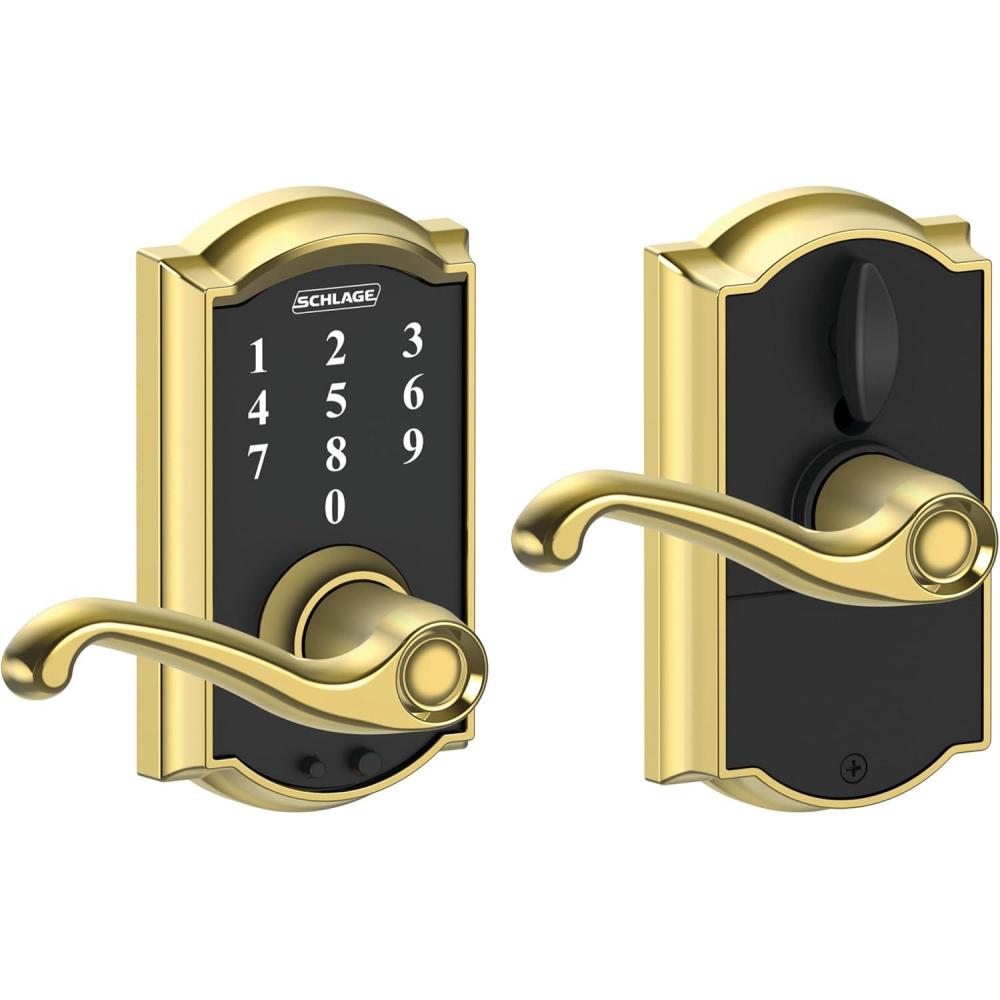 image:imageSCHLAGE Touch Camelot Lock with Flair Lever Bright Brass FE695 CAM 605 FLA