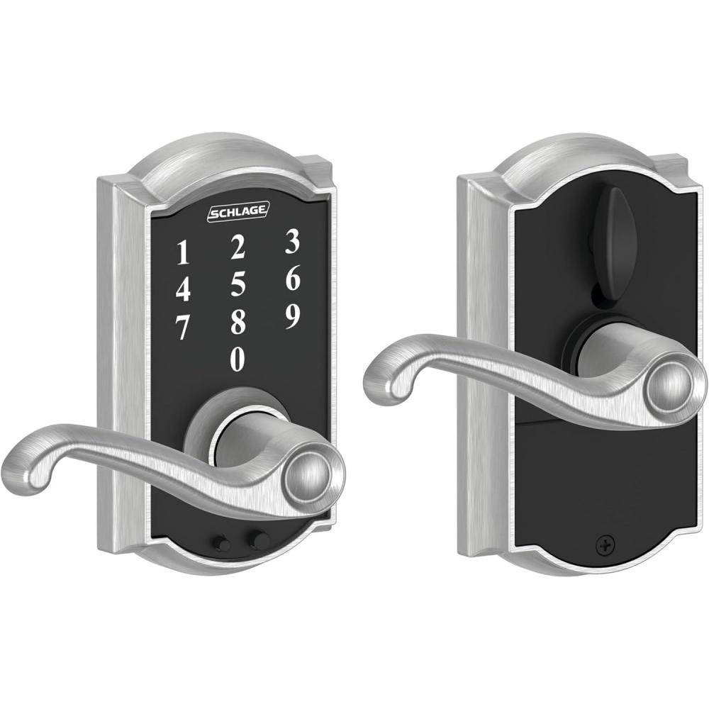 image:imageSCHLAGE Touch Camelot Lock with Flair Lever Satin Chrome FE695 CAM 626 FLA