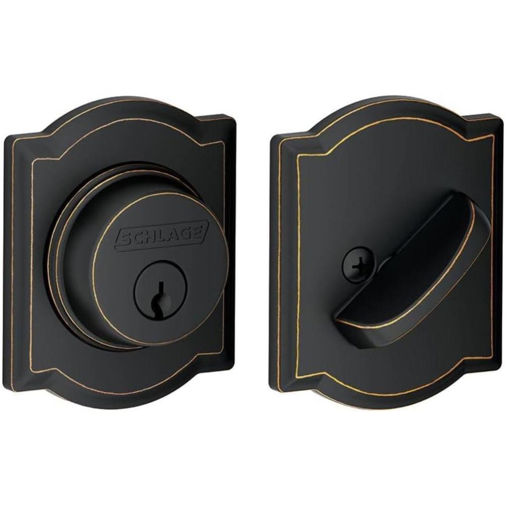 image:imageSchlage B60 N CAM 716 Deadbolt with Camelot Trim Keyed 1 Side Highest Residential Security Aged Bronze