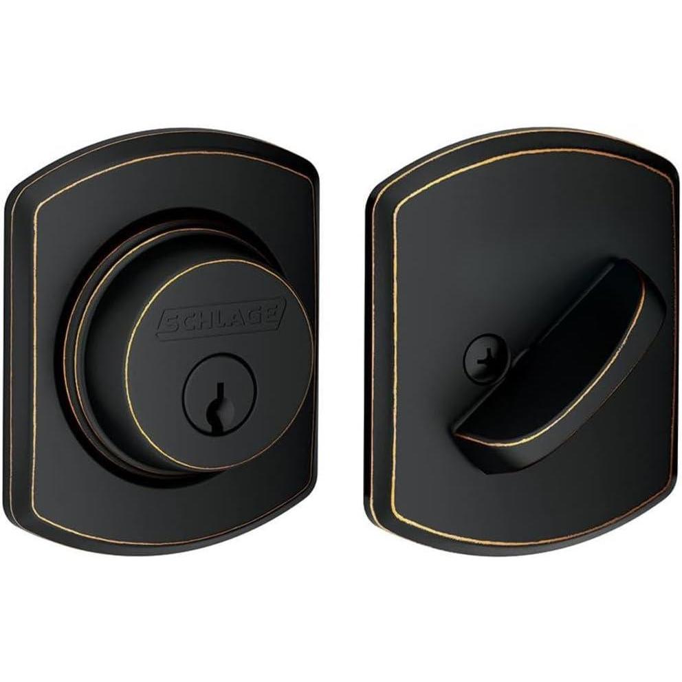 image:imageSchlage B60 N GRW 716 Deadbolt with Greenwich Trim Keyed 1 Side Highest Residential Security Aged Bronze