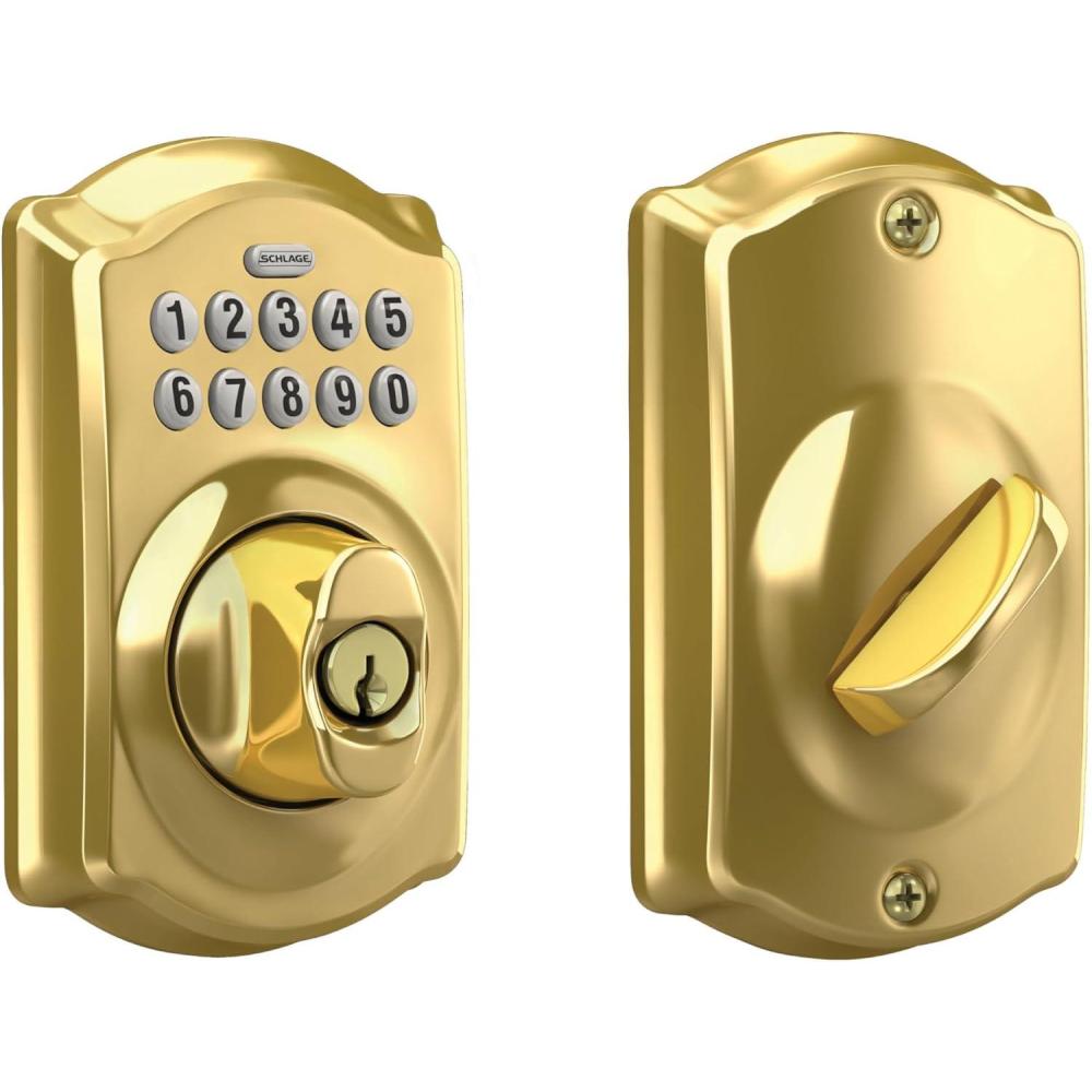 image:imageSchlage BE365 V CAM 619 Camelot Keypad Deadbolt Electronic Keyless Entry Lock Satin NickelBright Brass