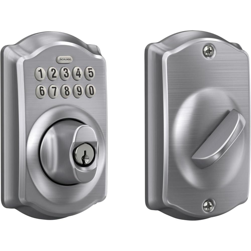 image:imageSchlage BE365 V CAM 619 Camelot Keypad Deadbolt Electronic Keyless Entry Lock Satin NickelSatin Chrome