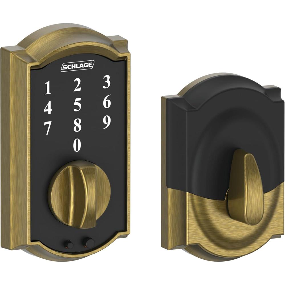 image:imageSchlage BE375 CAM 619 Touch Camelot Deadbolt Electronic Keyless Entry Lock Satin NickelAntique Brass