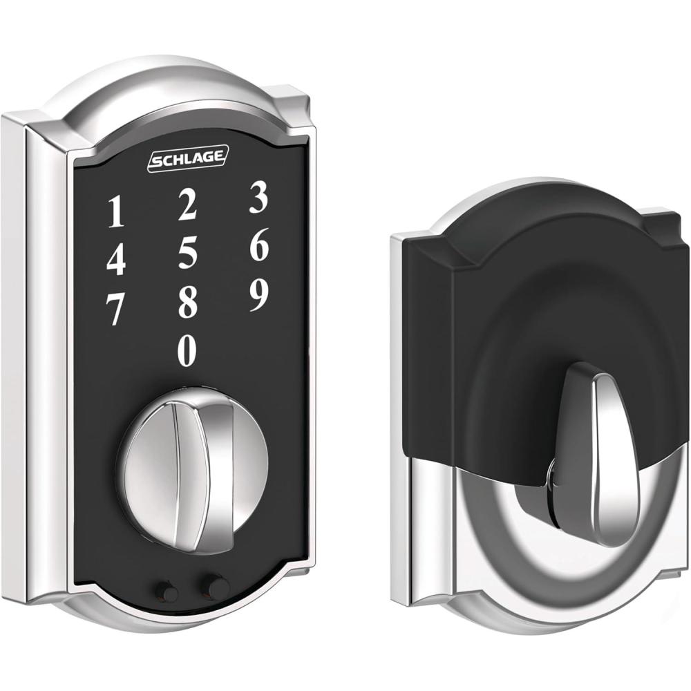 image:imageSchlage BE375 CAM 619 Touch Camelot Deadbolt Electronic Keyless Entry Lock Satin NickelBright Chrome