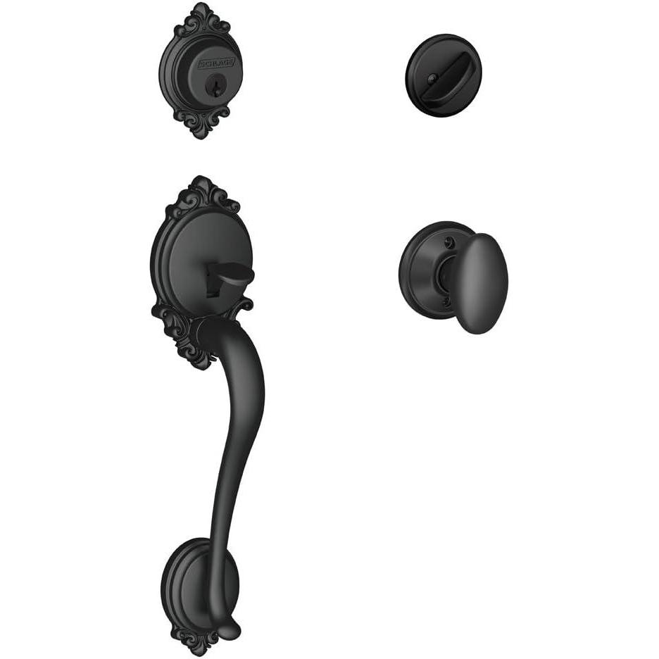 image:imageSchlage Brookshire Single Cylinder Handleset and Siena Knob Matte Black F60 BRK 622 SIEPack of 1