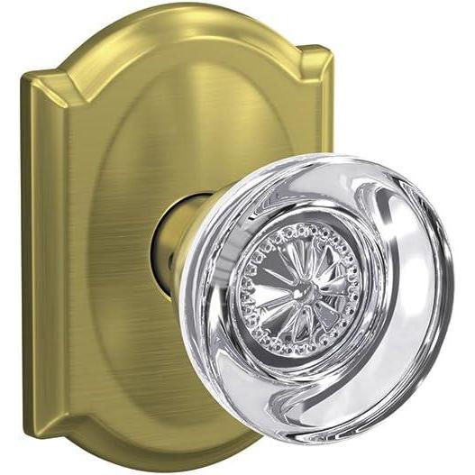 image:imageSchlage Custom FC21 HOB 619 KIN Hobson Glass Knob with Kinsler Trim HallCloset and BedBath Lock Satin NickelSatin Brass