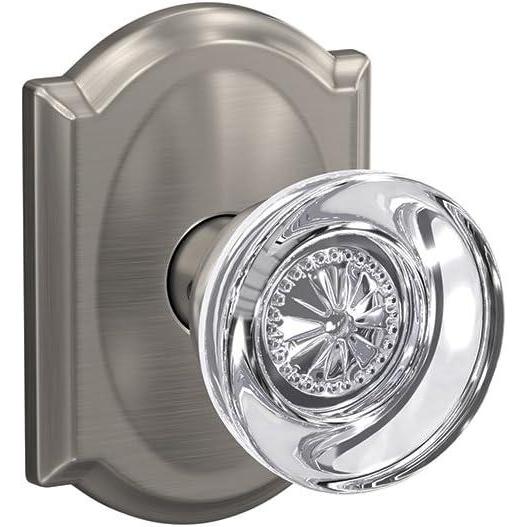 image:imageSchlage Custom FC21 HOB 619 KIN Hobson Glass Knob with Kinsler Trim HallCloset and BedBath Lock Satin NickelSatin Nickel