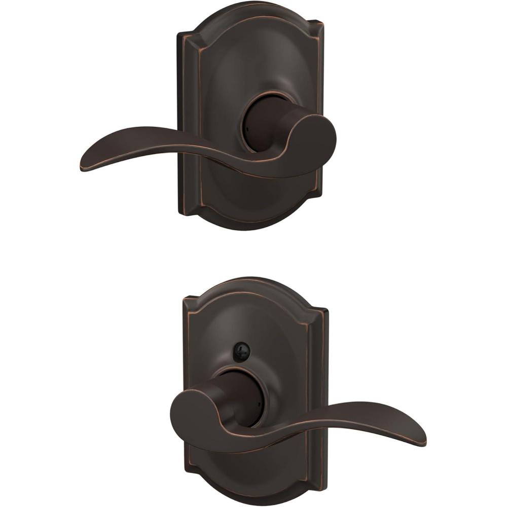 image:imageSchlage F10 ACC 716 CAM Accent Door Lever with Camelot Trim Hall amp Closet Passage Lock Aged Bronze