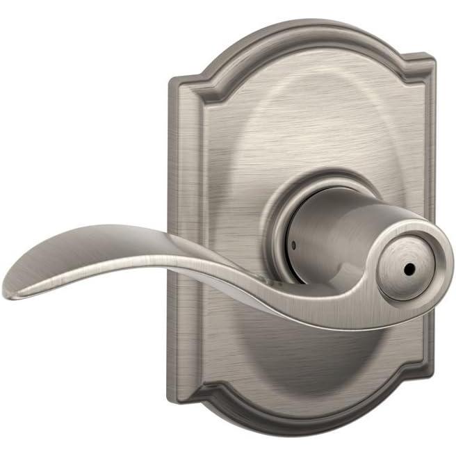 image:imageSchlage F40 ACC 619 CAM Accent Door Lever with Camelot Trim Bed amp Bath Privacy Lock Satin NickelPrivacy