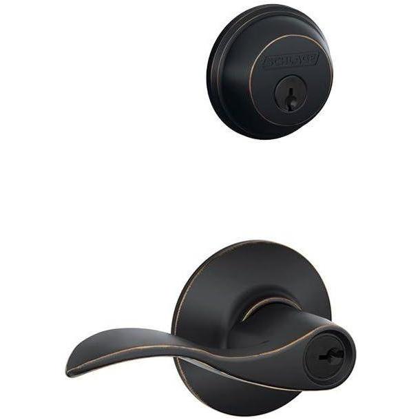 image:imageSchlage FB50N V Acc 716 Single Cylinder Deadbolt and Keyed Entry Accent Lever Aged BronzeNo Size