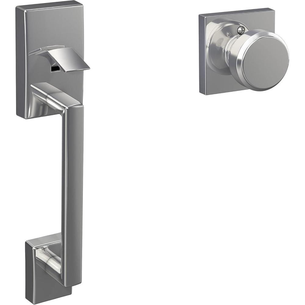 image:imageSchlage FE285 CEN 622 LAT Century Front Entry Handleset with Latitude Lever Lower Half Grip Matte BlackBright Chrome