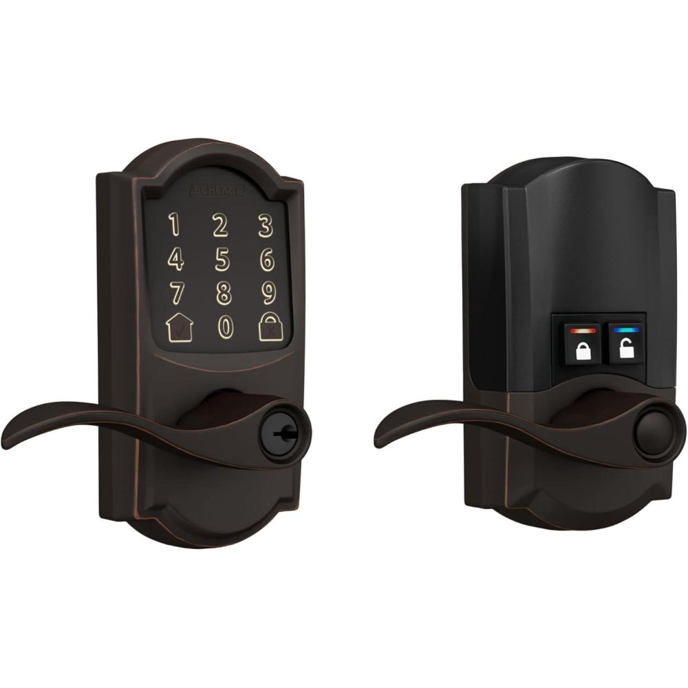 image:imageSchlage FE789WB CEN 622 LAT Encode WiFi Latitude Lever Smart Lock Keyless Entry Touchscreen Door Lock with Century Trim Matte BlackAged Bronze
