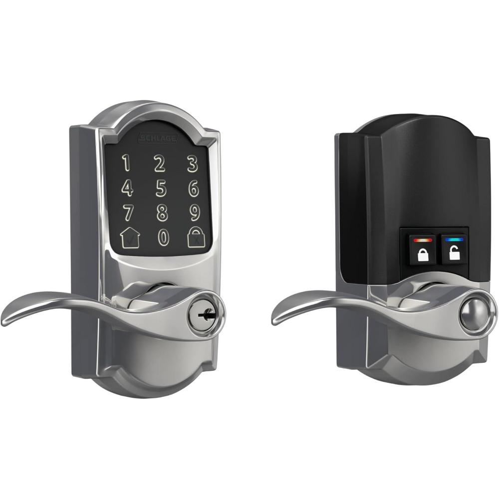 image:imageSchlage FE789WB CEN 622 LAT Encode WiFi Latitude Lever Smart Lock Keyless Entry Touchscreen Door Lock with Century Trim Matte BlackBright Chrome