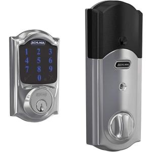 SCHLAGE BE469ZP CAM 619 Connect Smart Deadbolt with alarm with Camelot Trim in Satin Nickel, Z-Wave Plus enabled(Bright Chrome)