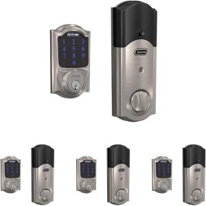 SCHLAGE BE469ZP CAM 619 Connect Smart Deadbolt with alarm with Camelot Trim in Satin Nickel, Z-Wave Plus enabled(Satin Nickel)