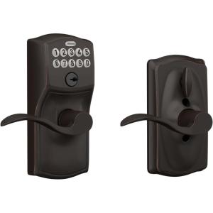 SCHLAGE FE595 CAM 619 ACC Camelot Keypad Entry with Flex-Lock and Accent Levers, Satin Nickel(Aged Bronze)