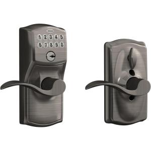 SCHLAGE FE595 CAM 619 ACC Camelot Keypad Entry with Flex-Lock and Accent Levers, Satin Nickel(Antique Pewter)