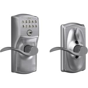 SCHLAGE FE595 CAM 619 ACC Camelot Keypad Entry with Flex-Lock and Accent Levers, Satin Nickel(Satin Chrome)