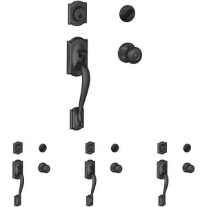 SCHLAGE Lock Company Camelot Single Cylinder Handleset and Georgian Knob, Matte Black (F60 CAM 622 GEO)(Standard Interior Trim (Pack of 4))