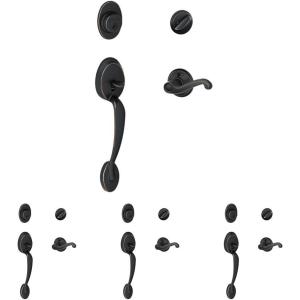 SCHLAGE Plymouth Single Cylinder Handleset and Left Hand Accent Lever, Satin Nickel (F60 PLY 619 Acc LH)(Aged Bronze)